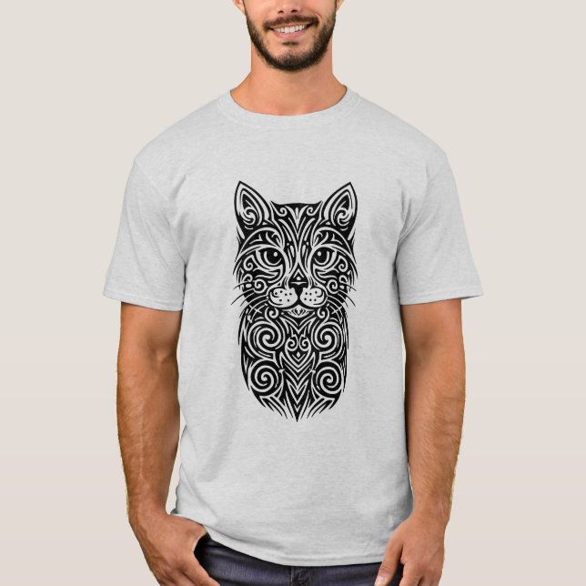 Tribal Cat Tattoo – Male Version T-Shirt (Front)