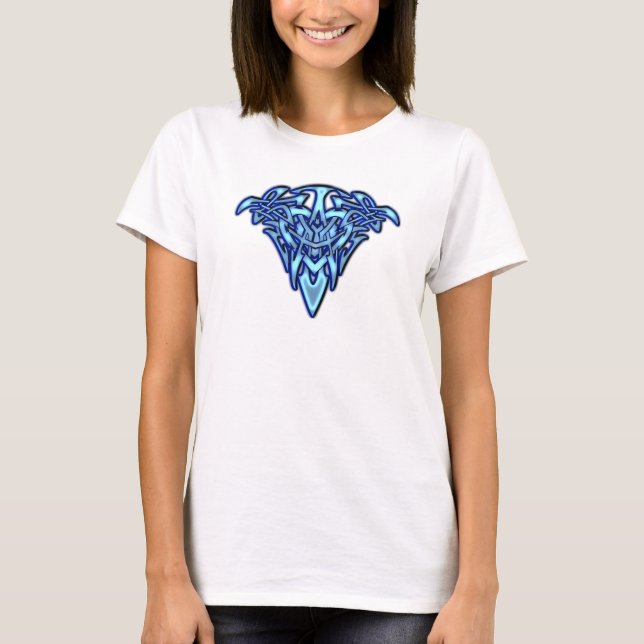 Tribal/Celtic Tattoo-like Glowing Blue Heart T-Shirt (Front)