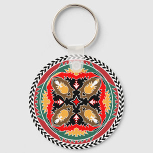 Tribal Christmas Forest Pine Cone Emblem Key Ring