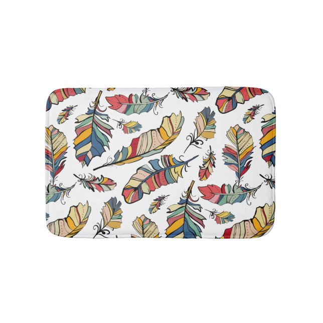 Tribal Colourful Feathers Illustration Bath Mat (Front)