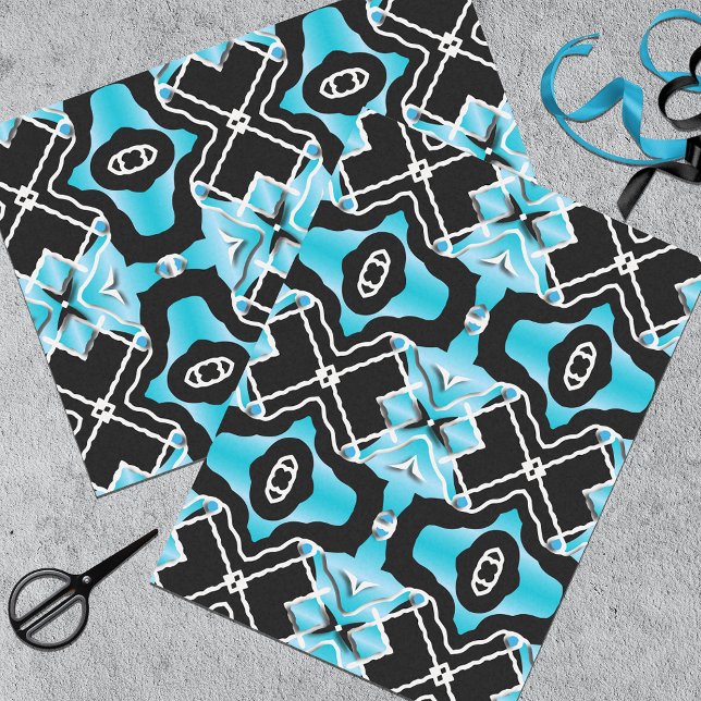 Tribal Contemporary Turquoise Black White Pattern Tissue Paper (Creator Uploaded)