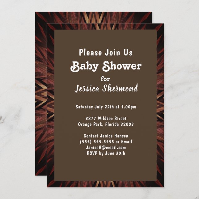 Tribal Copper Abstract in Fog Baby Shower Invitation (Front/Back)