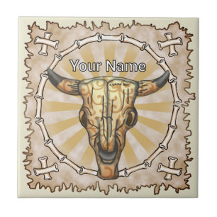 Tribal Cow Skull Tile