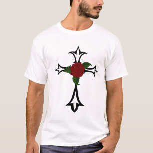 Tribal Cross With A Red Rose T-Shirt