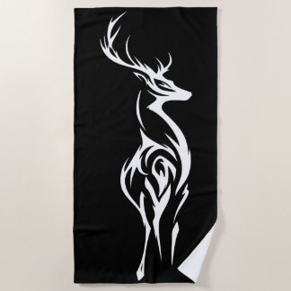 Tribal Deer Silhouette Minimal Black White Design Beach Towel