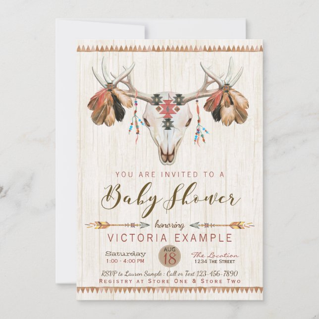 Tribal Deer Skull Baby Shower Invitations (Front)