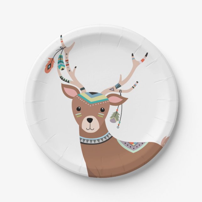 Tribal Deer Woodland Forest Birthday Boho Baby Paper Plate (Front)