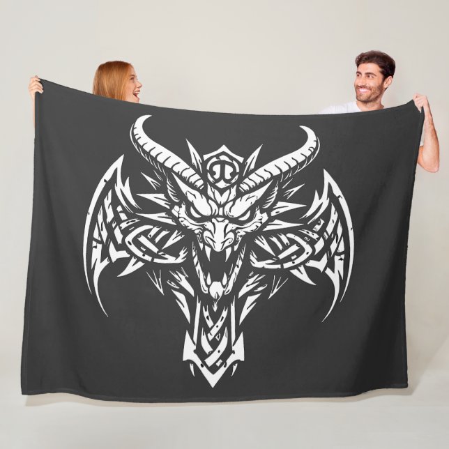    Tribal Demon Head Graphic by BurnsInHell Fleece Blanket (In Situ)