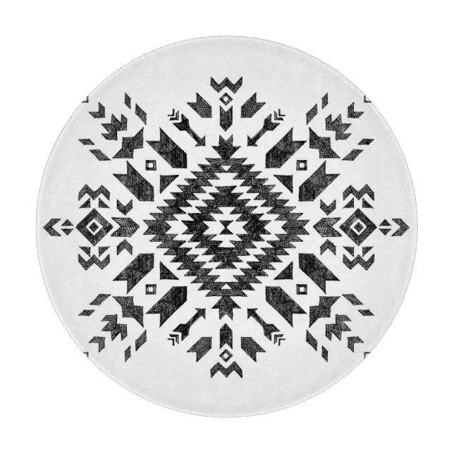 Tribal Design: Black White Hand-Drawn Cutting Board (Front)