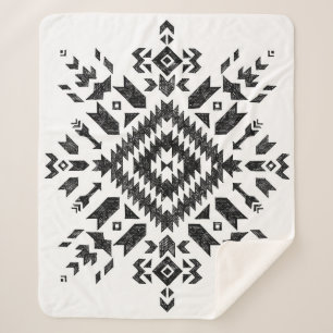 Tribal Design: Black White Hand-Drawn Sherpa Blanket