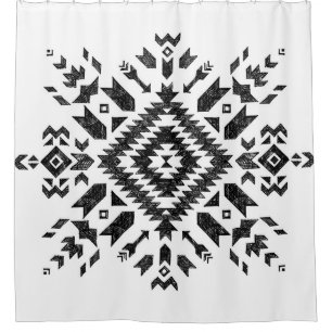 Tribal Design: Black White Hand-Drawn Shower Curtain