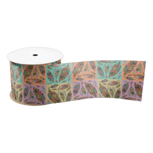 Tribal Design Feathers on Four Colour Squares Satin Ribbon