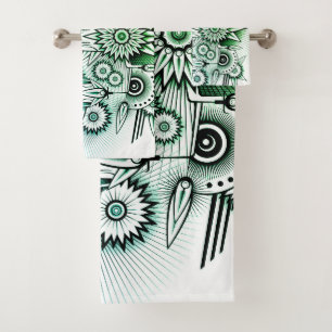 Tribal Design Green Tint Bath Towel Set