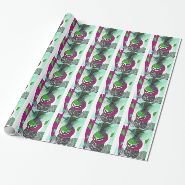 Tribal Design Green Wrapping Paper (Unrolled)