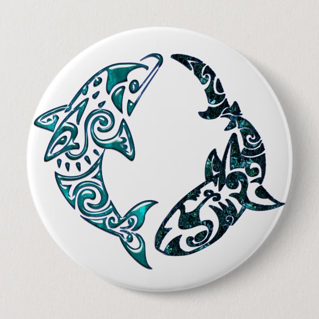 Tribal Dolphin and Shark Tattoo 10 Cm Round Badge (Front)