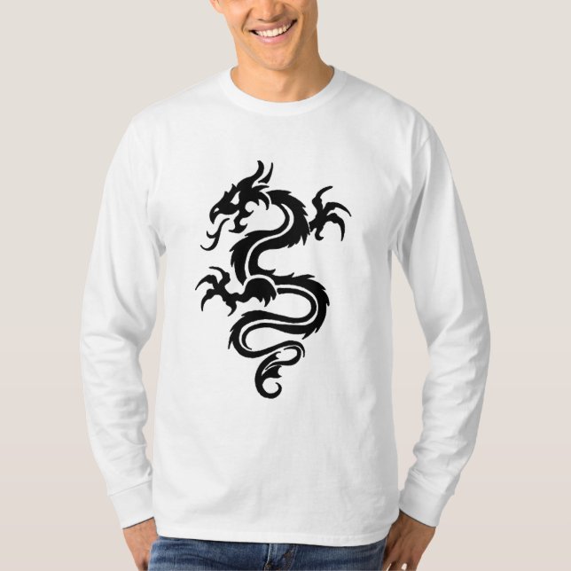 Tribal Dragon Long Sleeve White T-shirt (Front)