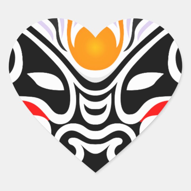 Tribal Dragon Mask Heart Sticker (Front)