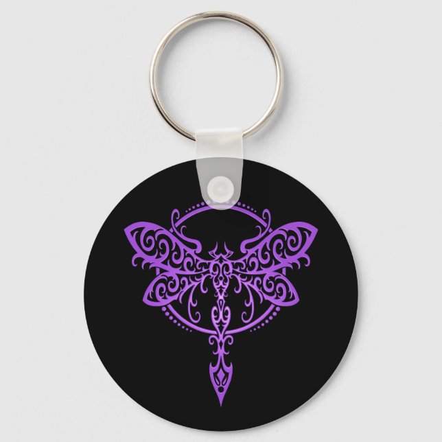 Tribal Dragonfly, Purple and Black Key Ring (Front)