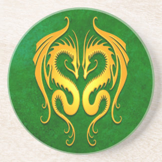 Tribal Dragons, green and yellow Coaster