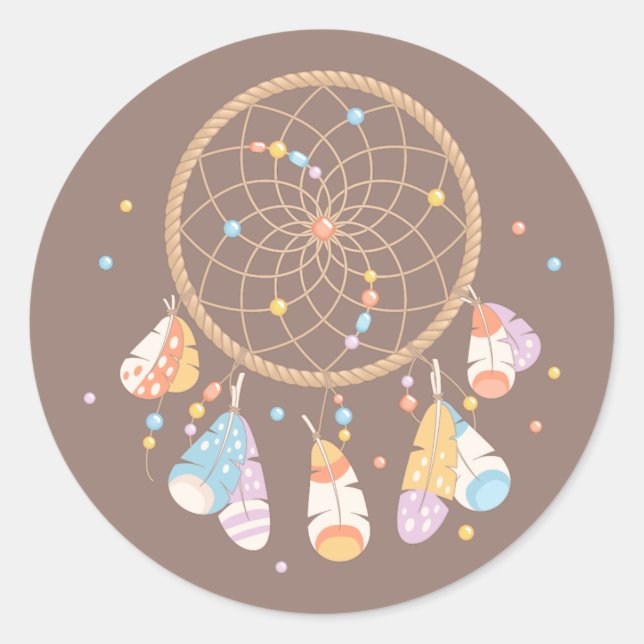 Tribal Dreamcatcher Boho Baby Brown Classic Round Sticker (Front)