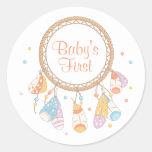 Tribal Dreamcatcher Boho Baby First 1st Birthday Classic Round Sticker