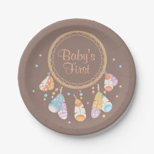 Tribal Dreamcatcher Boho Baby First 1st Birthday Paper Plate