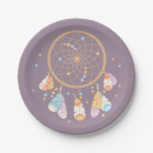Tribal Dreamcatcher Boho Baby Purple Paper Plate