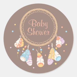 Tribal Dreamcatcher Boho Baby Shower Brown Classic Round Sticker