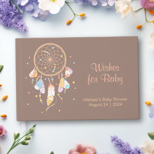 Tribal Dreamcatcher Boho Baby Shower Brown Guest Book