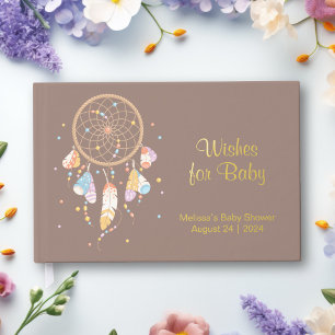 Tribal Dreamcatcher Boho Baby Shower Foil Brown Guest Book