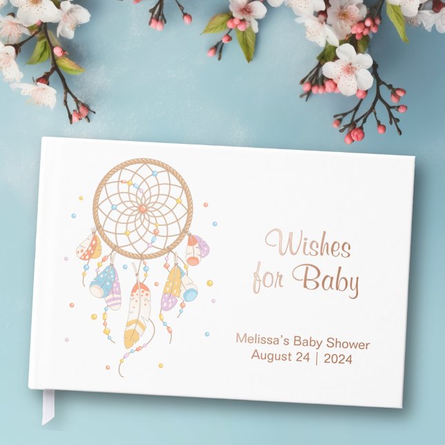 Tribal Dreamcatcher Boho Baby Shower Foil White Guest Book (Creator Uploaded)