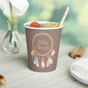 Tribal Dreamcatcher Boho Baby Shower on Brown Paper Cups