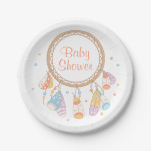 Tribal Dreamcatcher Boho Baby Shower Paper Plate