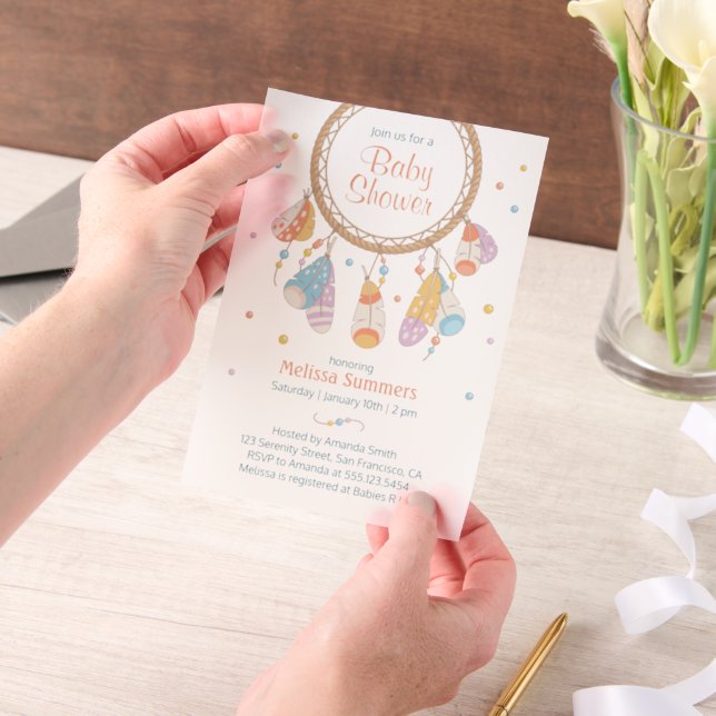 Tribal Dreamcatcher Boho Baby Shower Vellum Invitations (Handheld)
