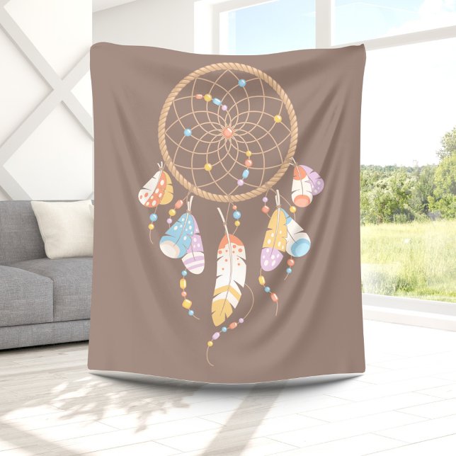 Tribal Dreamcatcher Boho Brown Fleece Blanket (Creator Uploaded)