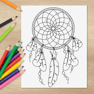 Tribal Dreamcatcher Boho Colouring Page Rubber Stamp