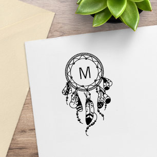 Tribal Dreamcatcher Boho Monogram Rubber Stamp