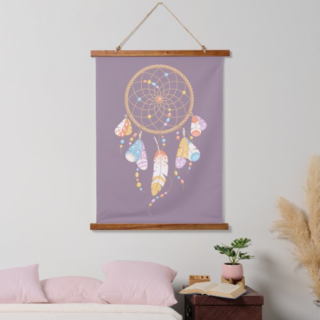 Tribal Dreamcatcher Boho Purple Hanging Tapestry (Bedroom)