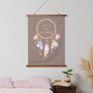 Tribal Dreamcatcher Boho Quote Brown Hanging Tapestry