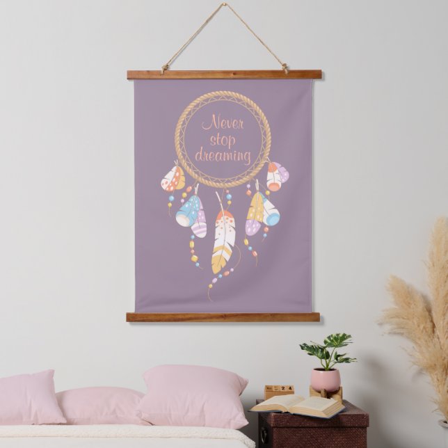 Tribal Dreamcatcher Boho Quote Purple Hanging Tapestry (Bedroom)