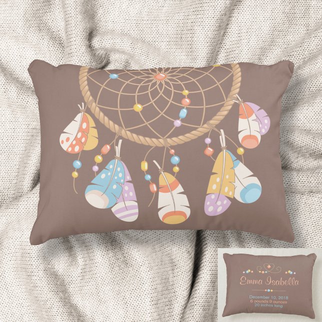 Tribal Dreamcatcher New Baby Name Birth Keepsake Decorative Cushion (Creator Uploaded)