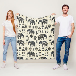 Tribal Elephant Boho Pattern (1) Fleece Blanket