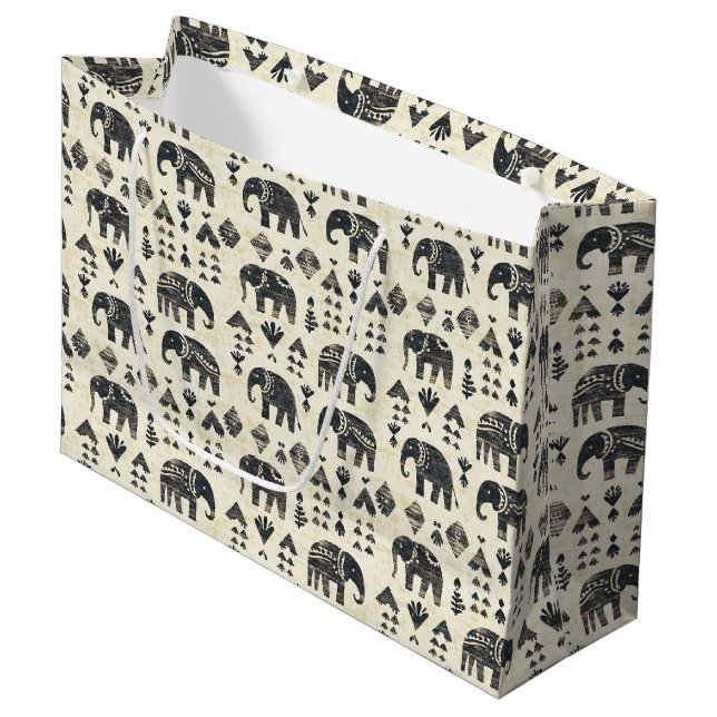 Tribal Elephant Boho Pattern (1) Large Gift Bag (Front Angled)