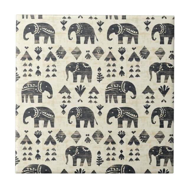Tribal Elephant Boho Pattern (1) Tile (Front)