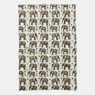 Tribal Elephant Boho Pattern (2) Tea Towel