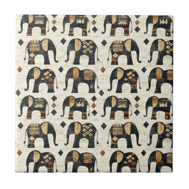 Tribal Elephant Boho Pattern (2) Tile (Front)