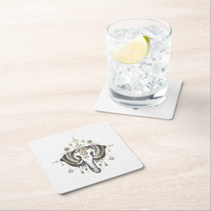 Tribal elephant head illustration business card square paper coaster