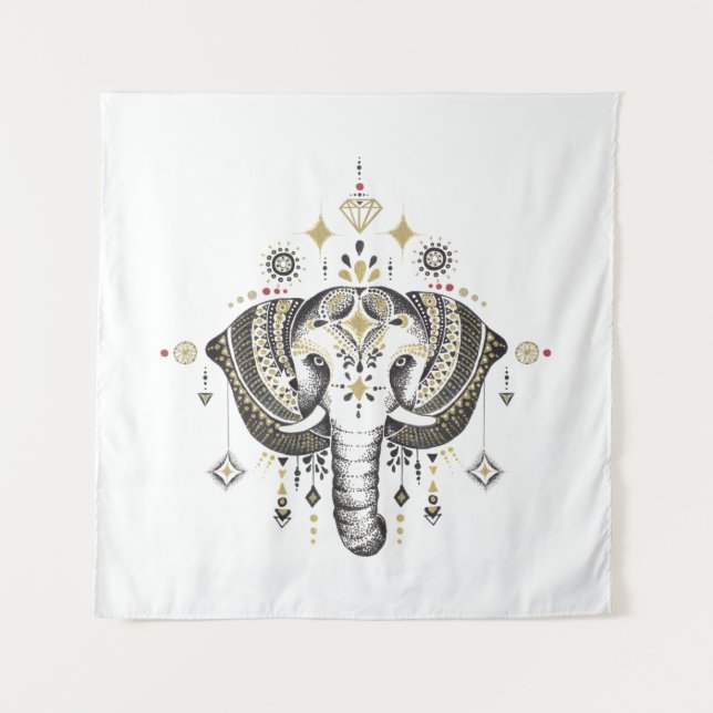 Tribal elephant head illustration tapestry (Front)