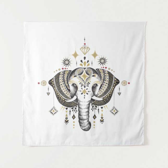 Tribal elephant head illustration tapestry (Front)