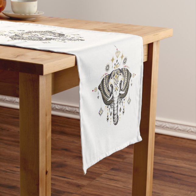 Tribal elephant illustration short table runner (In Situ)
